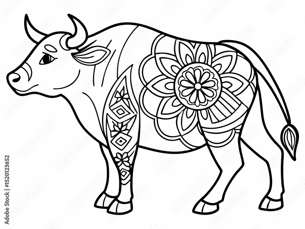 Fototapeta premium Mandala Style Qurbani Bull Vector Drawing