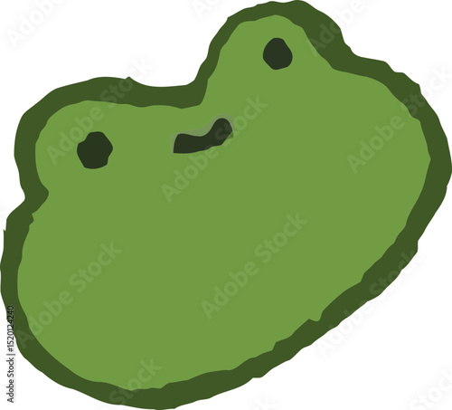 Cute Green Frog Face: A delightful, cartoon-style illustration captures the endearing visage of a cheerful frog, featuring a vibrant green hue and a playful, hand-drawn aesthetic.