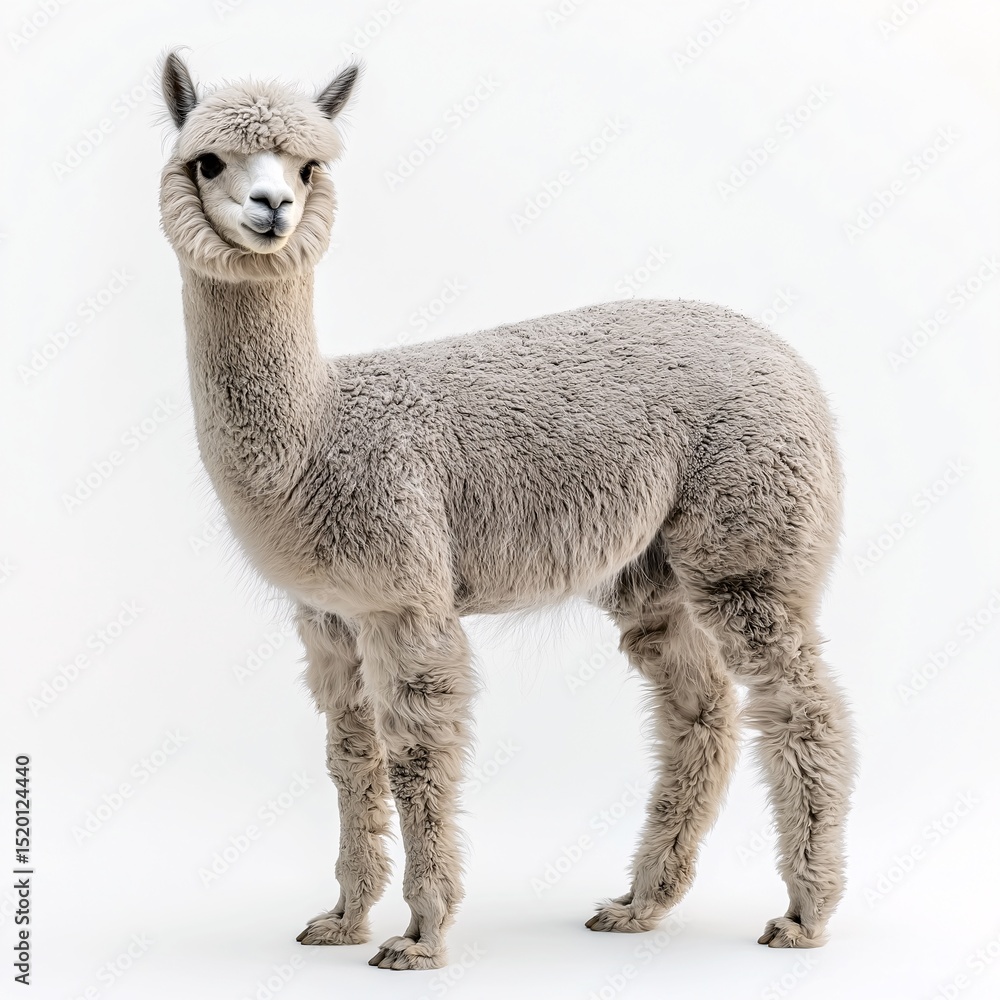 Fototapeta premium Adorable Alpaca Portrait. Fluffy Livestock in Natural Habitat on Peruvian Farm - Cute Animal Welfare and Biodiversity