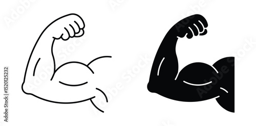 Muscle icon. Bicep symbol. Strong arm vector illustration. Gym logo. Bodybuilding fitness concept. Athlete flexing hand sign. Muscular power pictogram , stock vector .