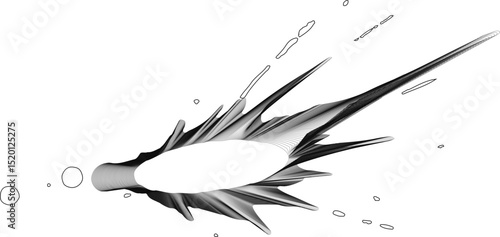 High-speed looking splash with sharply angled rays darting outward from a central hollow space.