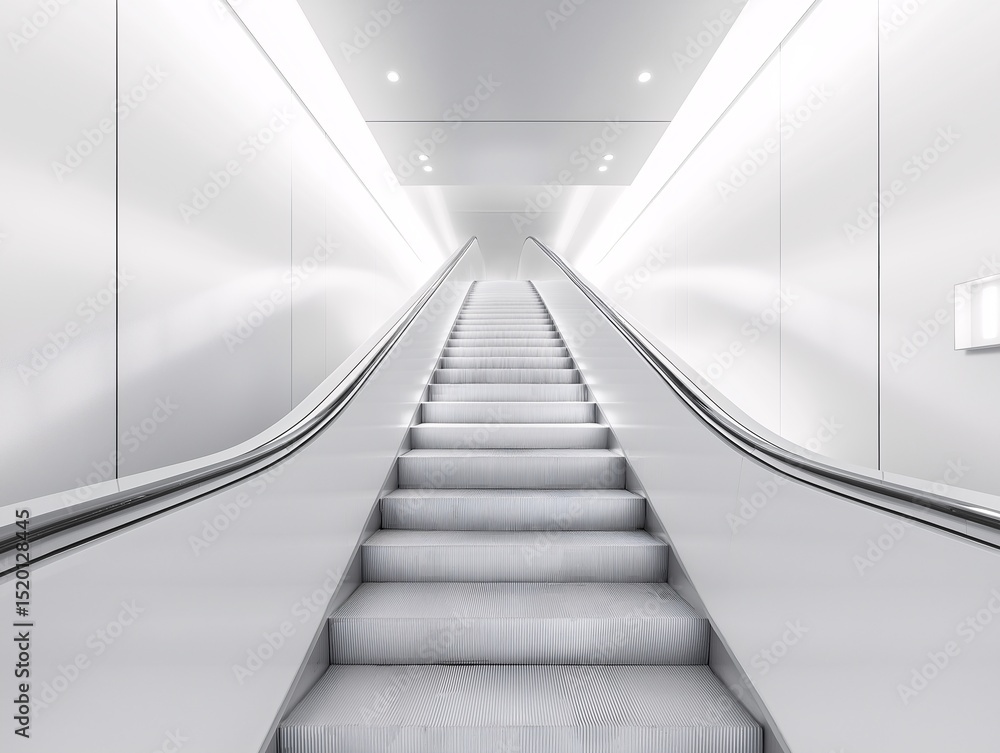 Modern Minimalist Interior. Bright Urban Escalator Passageway with Futuristic Industrial Design Modern Minimalist Interior. Bright Urban Escalator Passageway with Futuristic Industrial Design