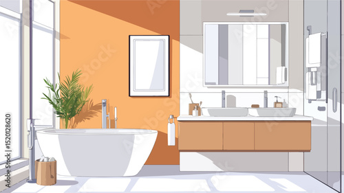 Modern Bathroom Plans Vector Art Illustration for Interior Design Projects