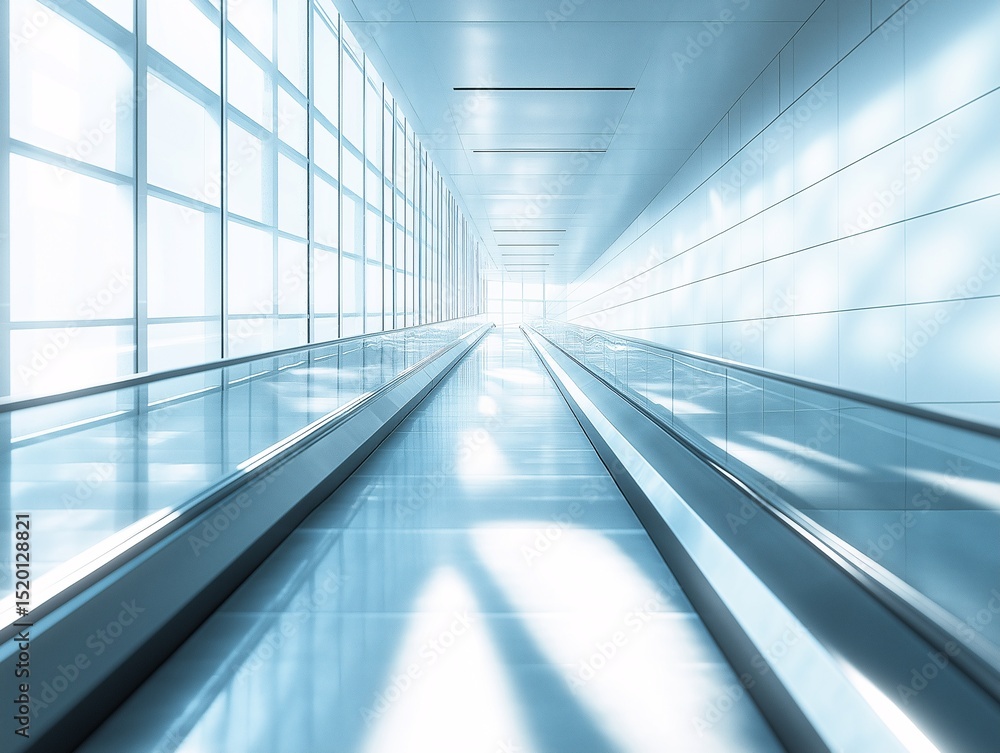 Obraz premium Futuristic Modern Airport Skyway Interior with Luminous Glass Design and Natural Light