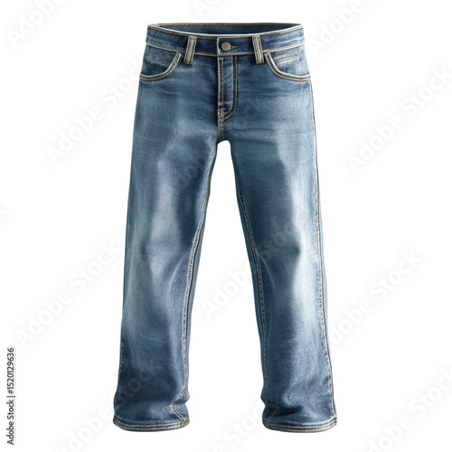 the primary subject is a pair of denim pants presented against a solid black background. the pants are light blue, with vertical grain or pattern
