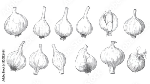 Garlic Contours Vector Illustration Isolated on White Background