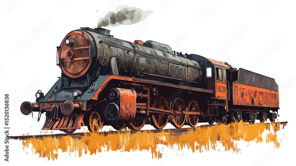 Fototapeta premium Vintage Old Train Vector Art Illustration: Nostalgic Retro Locomotive Drawing