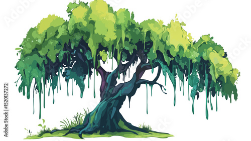 Charming Tree Illustration with Peeling Paint Texture in Vector Art