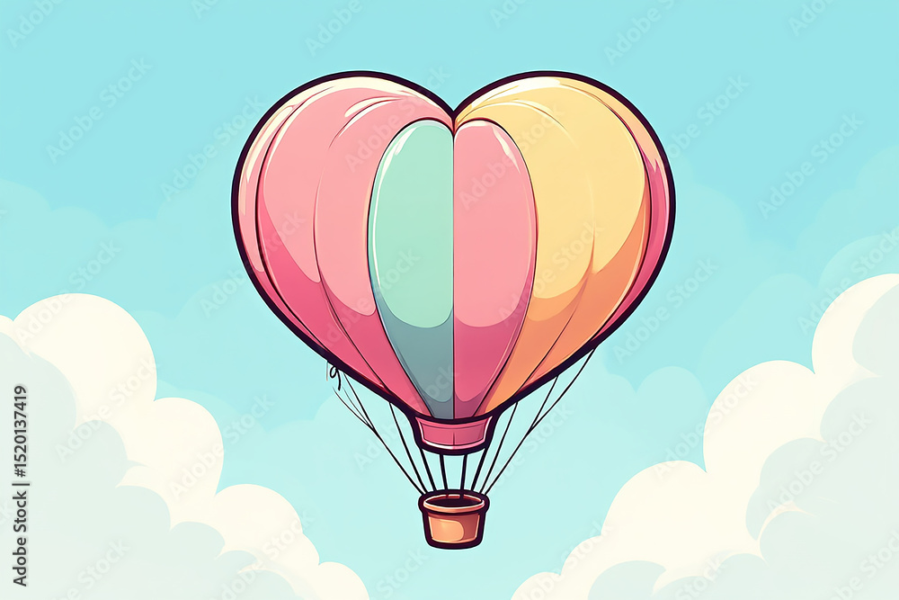 Obraz premium Cartoon Hot Air Balloon Illustration – 2D Vector 