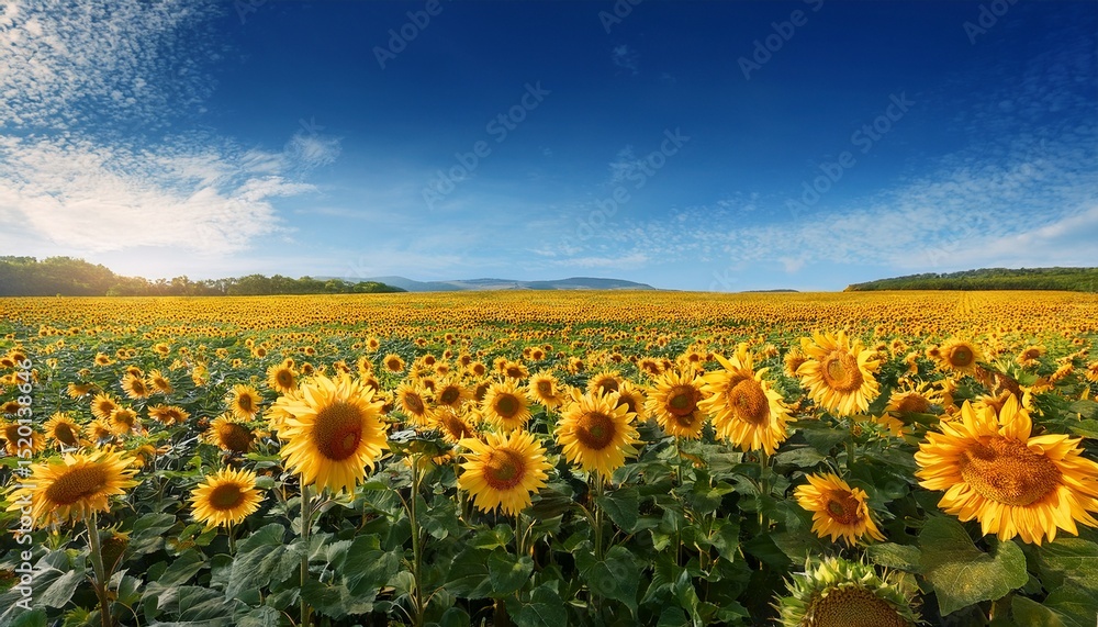 Fototapeta premium vast sunflower field under a vibrant blue sky countryside sunflowers field