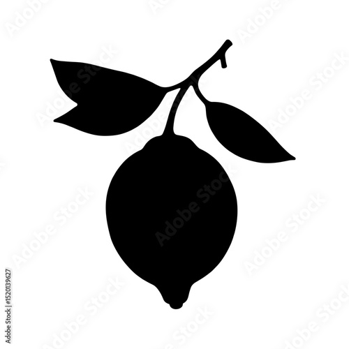 A sleek silhouette of a vibrant lemon and fresh leaves, capturing the essence of nature's citrus delight and simple beauty. 