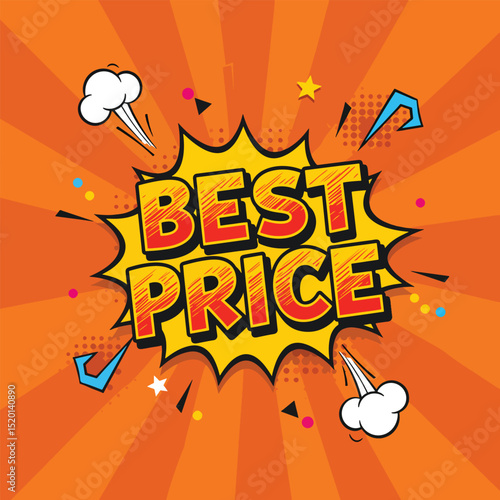 pop art best price vector with clean comic bursts and decorative doodles on vibrant orange