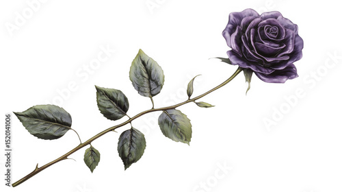 Fototapeta Naklejka Na Ścianę i Meble -  Elegant purple rose with stem and leaves on a transparent background, PNG image, PNG file.