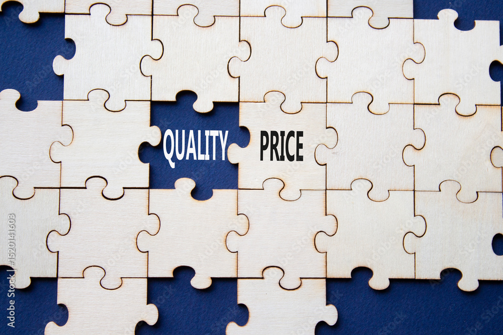 Fototapeta premium Price or Quality symbol. Concept word Price or Quality on wooden puzzle. Beautiful deep blue background. Business and Price or Quality concept. Copy space