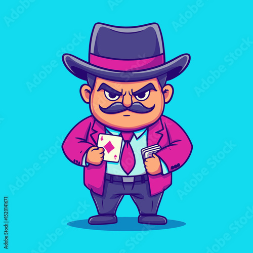 Mob Boss Illustration: A stylized illustration of a mob boss holding a card, conveying the character of a powerful, ruthless figure.
