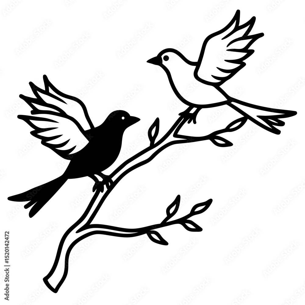 Wall Decal Design Featuring Birds Perched on a Branch Wall Decal Design Featuring Birds Perched on a Branch