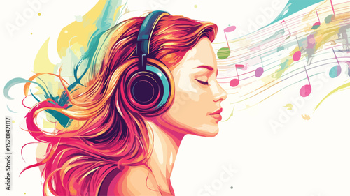 Stylish Girl Playing Music Vector Art Illustration