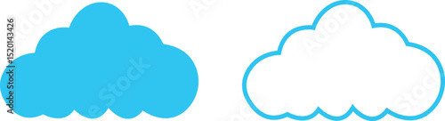 Clouds large and small icon set. Blue sky clouds vector collection isolated on transparent light blue background. Cartoon weather illustration. Fluffy nature environment symbol for web and app.