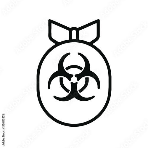Outline icon of biological weapon bomb with biohazard symbol – minimal line style military danger concept