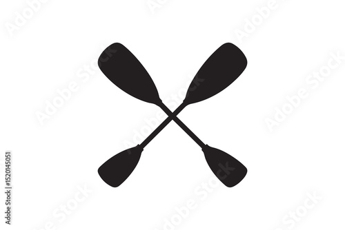 A Crossed canoe boat paddle  silhouette with a simple, understated design set against a white background          
