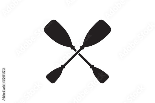 A Crossed canoe boat paddle  silhouette with a simple, understated design set against a white background          