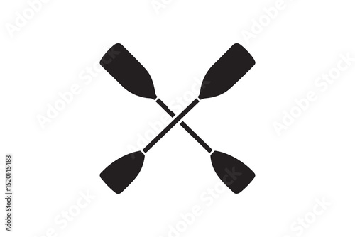 A Crossed canoe boat paddle  silhouette with a simple, understated design set against a white background          