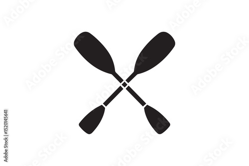 A Crossed canoe boat paddle  silhouette with a simple, understated design set against a white background          
