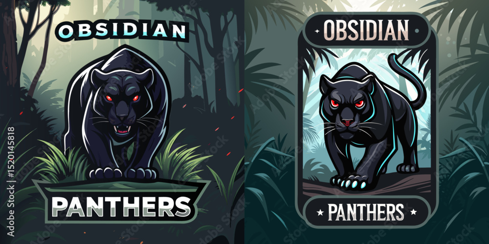 Obraz premium Obsidian Panthers Mascot Logo – Dark and Mysterious Panther Design for Esports Teams, Gaming, Branding, Merchandise, and Identity, vector