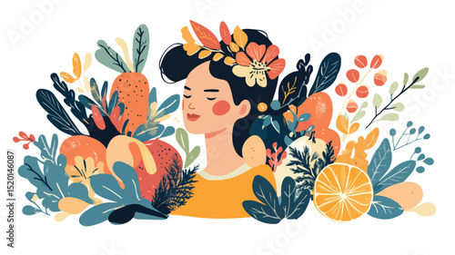 Woman with Fruits and Vegetables - Healthy Food Lifestyle Concept