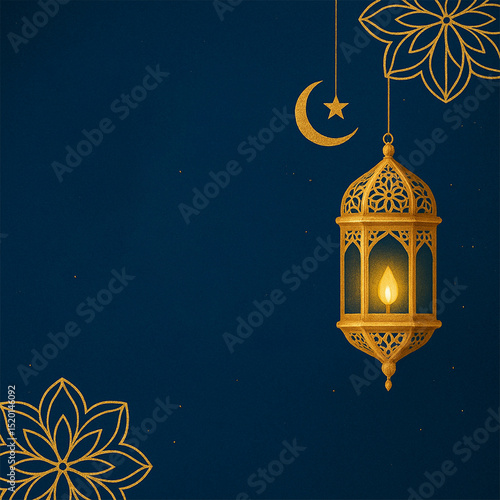 Ramadan Kareem background with arabic lanterns and mosque
