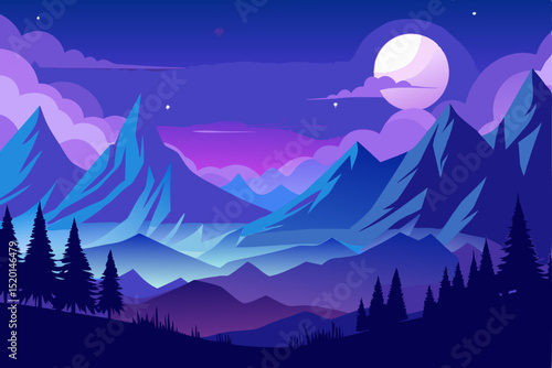 Serene Evening or Night Landscape with Blue and Violet Hues