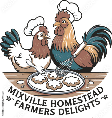 Cute cartoon vector illustration of a farm chicken or rooster with an egg