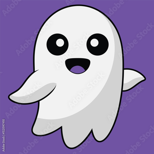 Funny cartoon ghost shark character with a cute baby tooth smile illustration