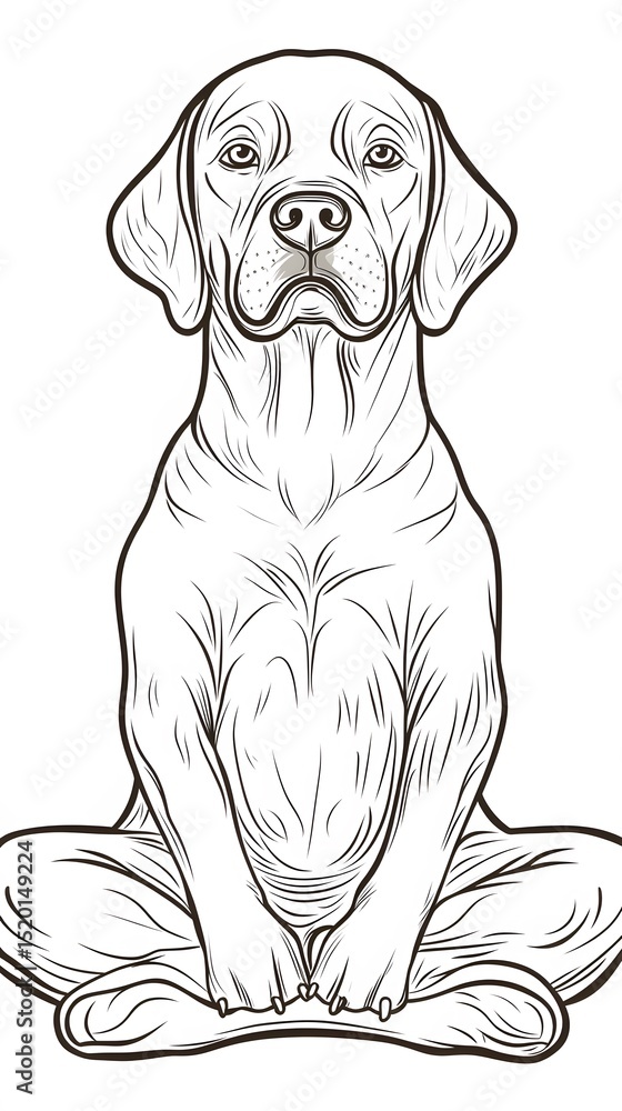 Fototapeta premium Detailed line art drawing of a dog in a seated position.