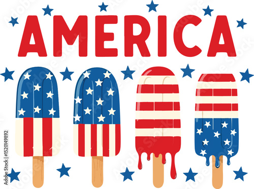 Patriotic popsicles and stars illustrating american independence day celebrations
