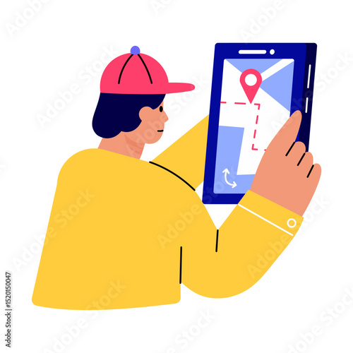 Flat style illustration showing a character using an online tracking app