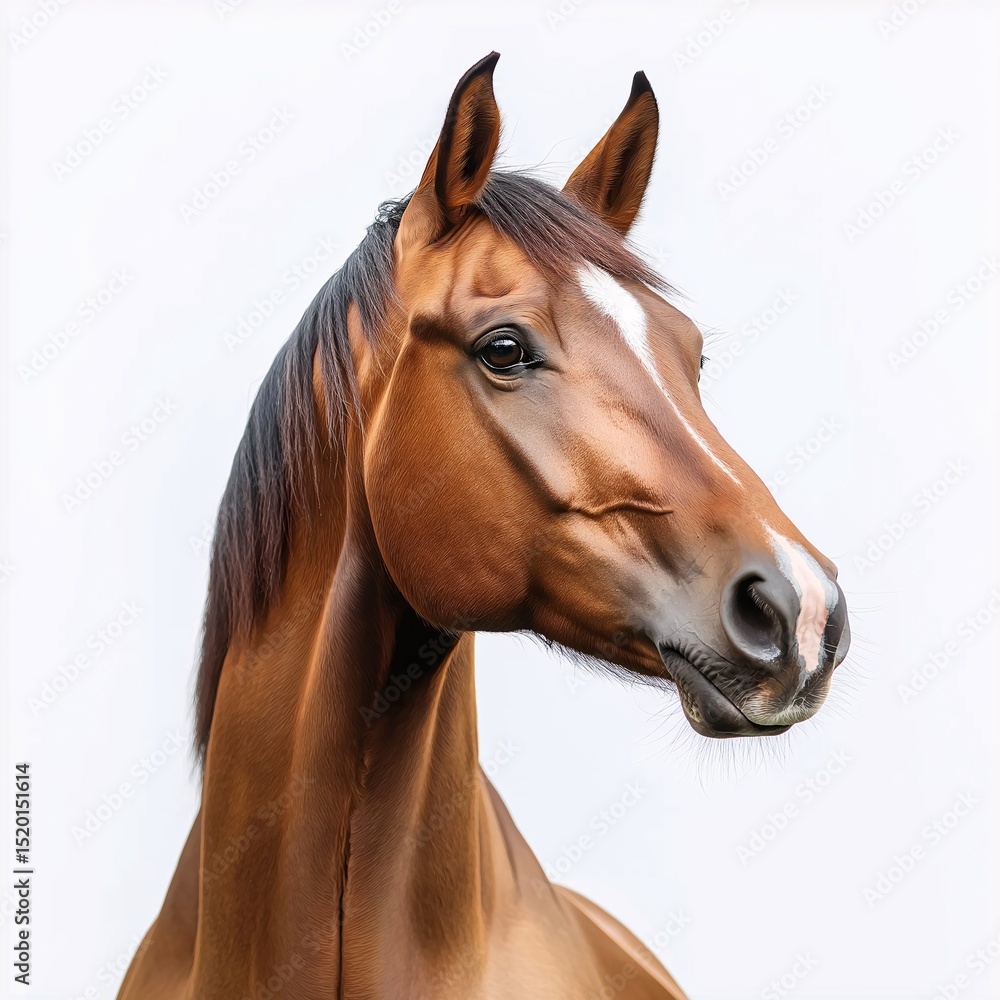 Fototapeta premium Majestic Horse Portrait. Stunning Brunette Animal Headshot in Picturesque Pastoral Scene