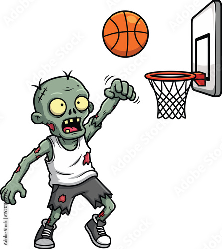 Cartoon zombie playing basketball vector illustration