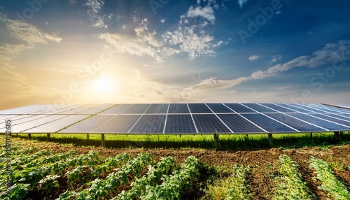 solar panels integrated with crops in agri voltaic system showcasing sustainable farming and renewable energy innovation