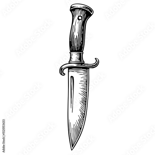 Vintage knife sketch with detailed handle and blade design  