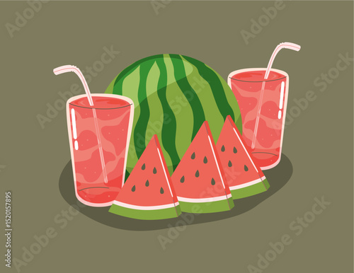 vector fresh watermelon juice illustration