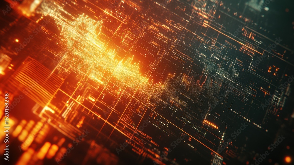 Fototapeta premium Abstract Futuristic Data Visualization with Bright Orange and Black Colors