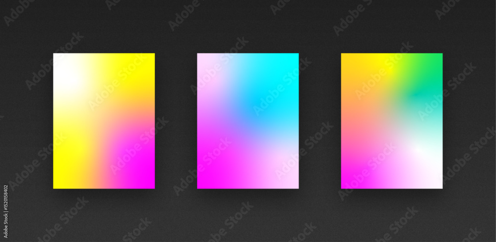 Fototapeta premium Colorful vibrant gradient background template copy space set. Various color combination backdrop design. Smooth color gradation for screen, mobile apps, poster, or banner design