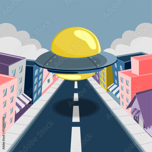 vector ufo invasion in the city illustration