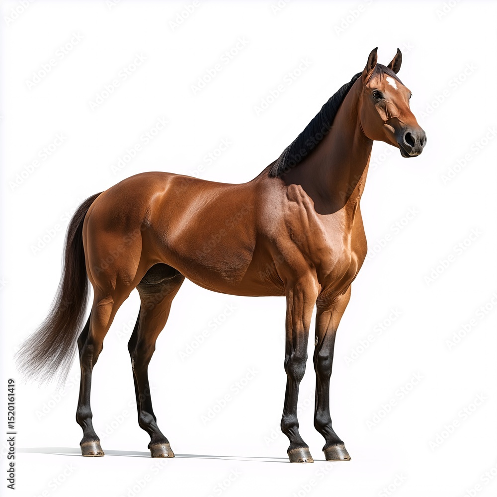 Obraz premium Beautiful Brown Stallion Portrait. Agile Agility and Graceful Hooves in the Countryside