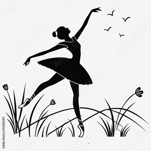 A ballet dancer practicing at sunrise  silhouette image vector art and illustration	