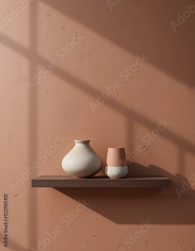 Earthy Textures: Lime-wash Wall with Minimalist Shelf