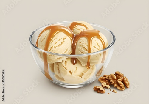 Crystal Clear Ice Cream Bowl with Caramel Drizzle
