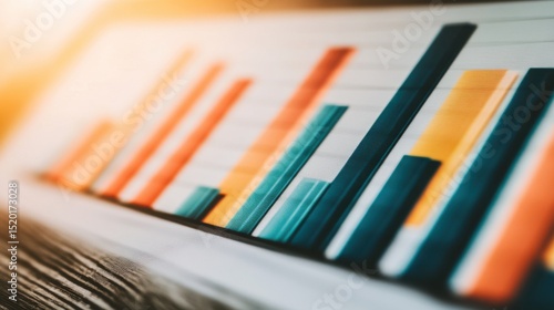 Colorful Bar Graph on a Wooden Table with Bright Lighting Effect