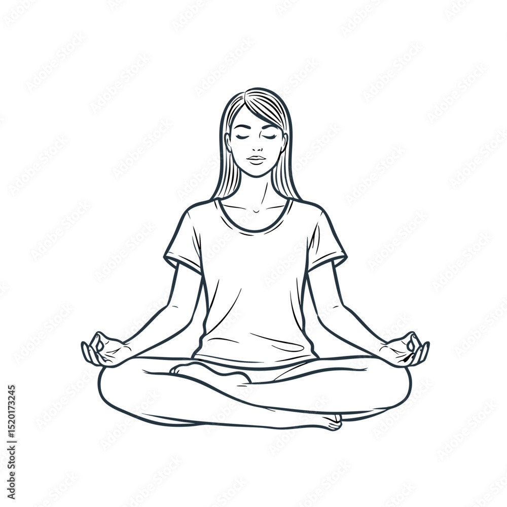 Woman meditating in a lotus position with calm expression Woman meditating in a lotus position with calm expression